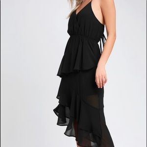 Black Ruffled Halter Midi Dress